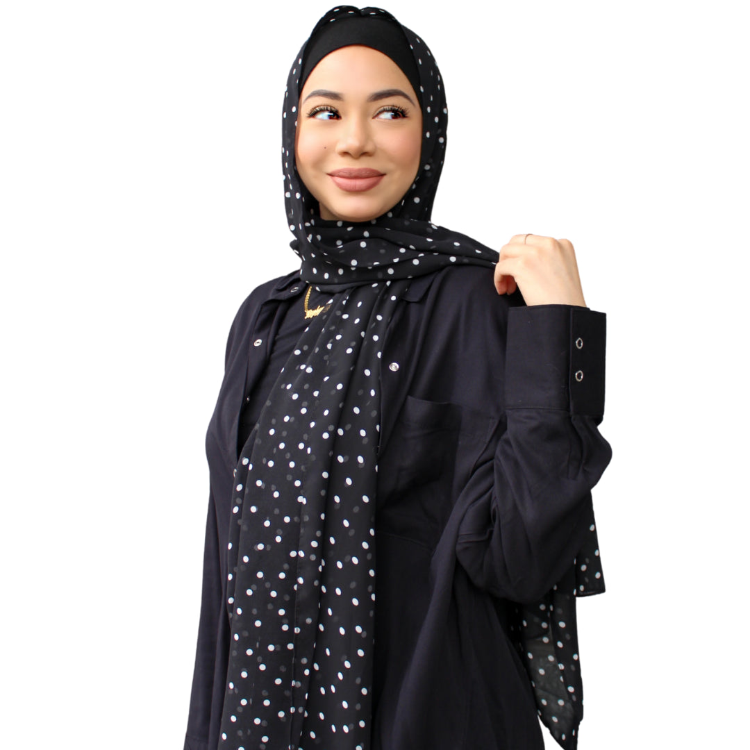 BLACK Polka Dot Chiffon Hijab | Hijabs&More Canada | Free Shipping