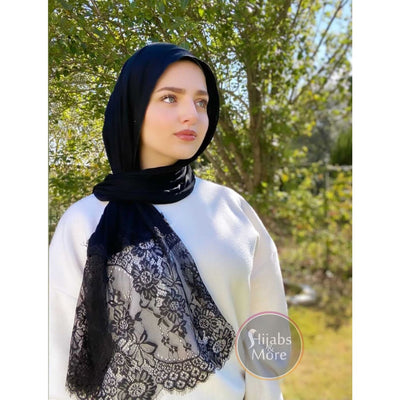 BLACK LACE Jersey Hijab - Hijabs