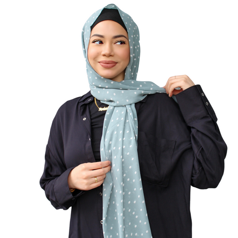 MINT BLUE Polka Dot Chiffon Hijab