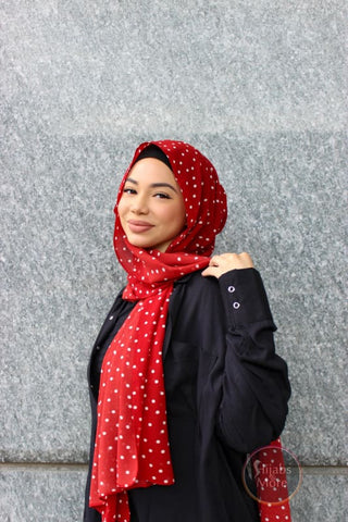 RED Polka Dot Chiffon Hijab - Red Polka Dot Chiffon Hijab | Hijabs Canada | Free Shipping