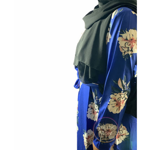 Floral Printed Long Sleeve Abaya - BLUE - Medium - Abaya