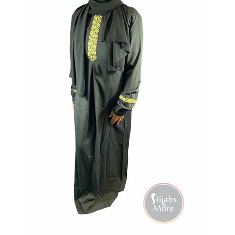 Printed Plain Long Sleeve Abaya - Black - Large - Abaya