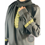 Printed Plain Long Sleeve Abaya - Black - Large - Abaya