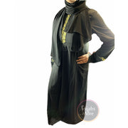 Printed Plain Long Sleeve Abaya - Black - Medium - Abaya
