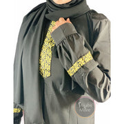 Printed Plain Long Sleeve Abaya - Black - Medium - Abaya