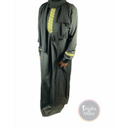 Printed Plain Long Sleeve Abaya - Black - Small - Abaya
